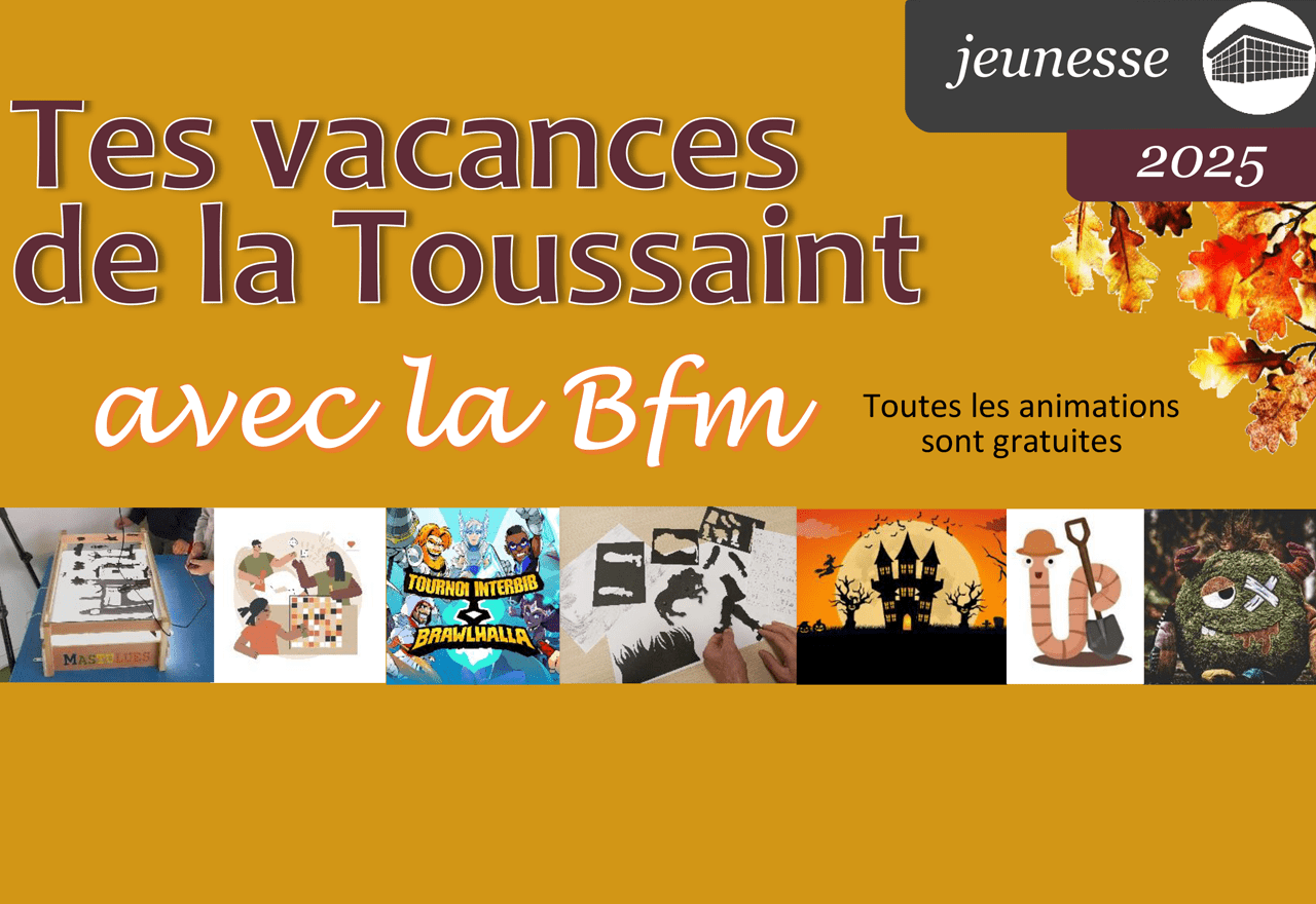 visuel illustration programme animations Tes vacances à la Bfm - Toussaint 2025