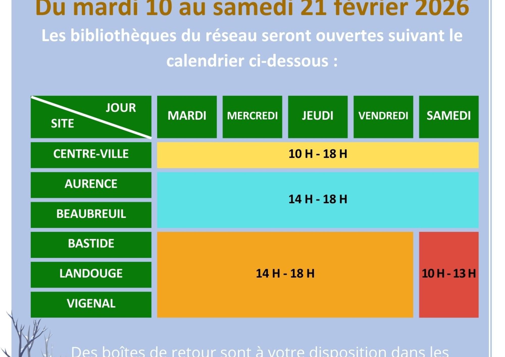 illustration Horaires vacances d'hiver 2026