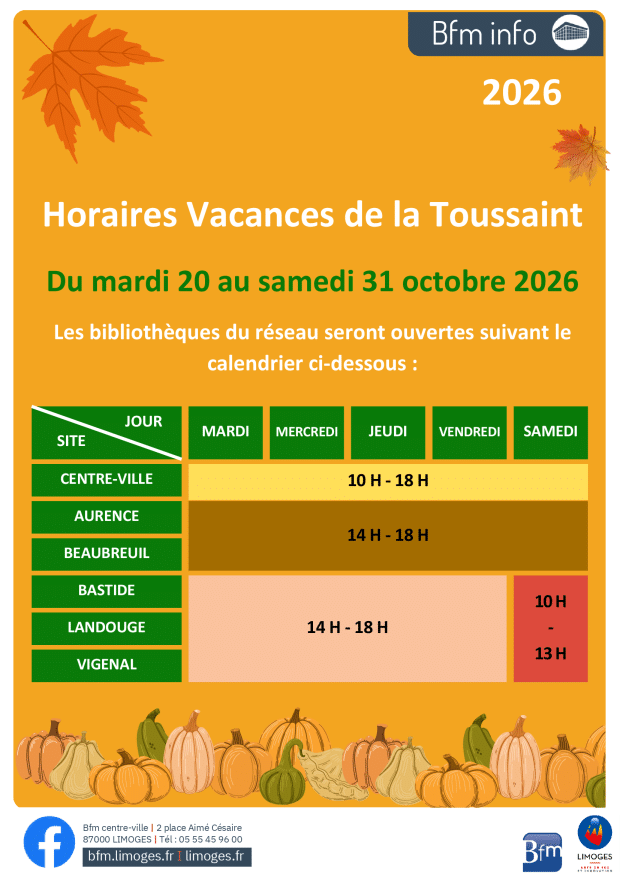 illustration Horaires réseaux Bfm vacances de Toussaint automne 2026