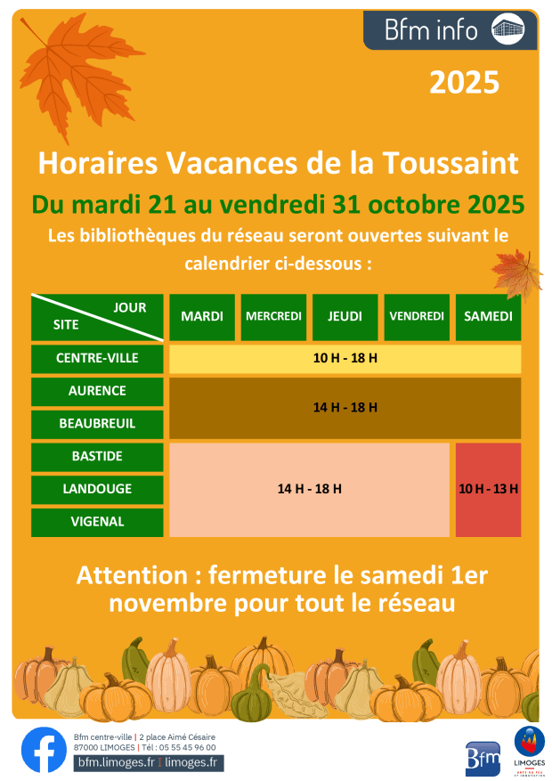 visuel illustration Horaires vacances de la Toussaint 2025